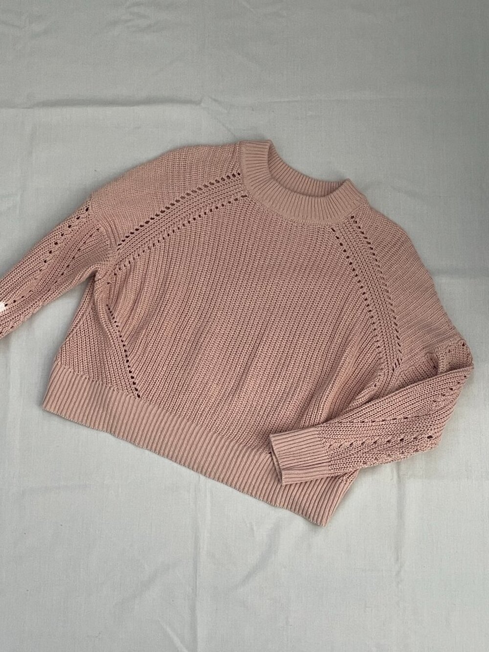 Express light baby pink chunky loose knit crochet crewneck cotton sweater